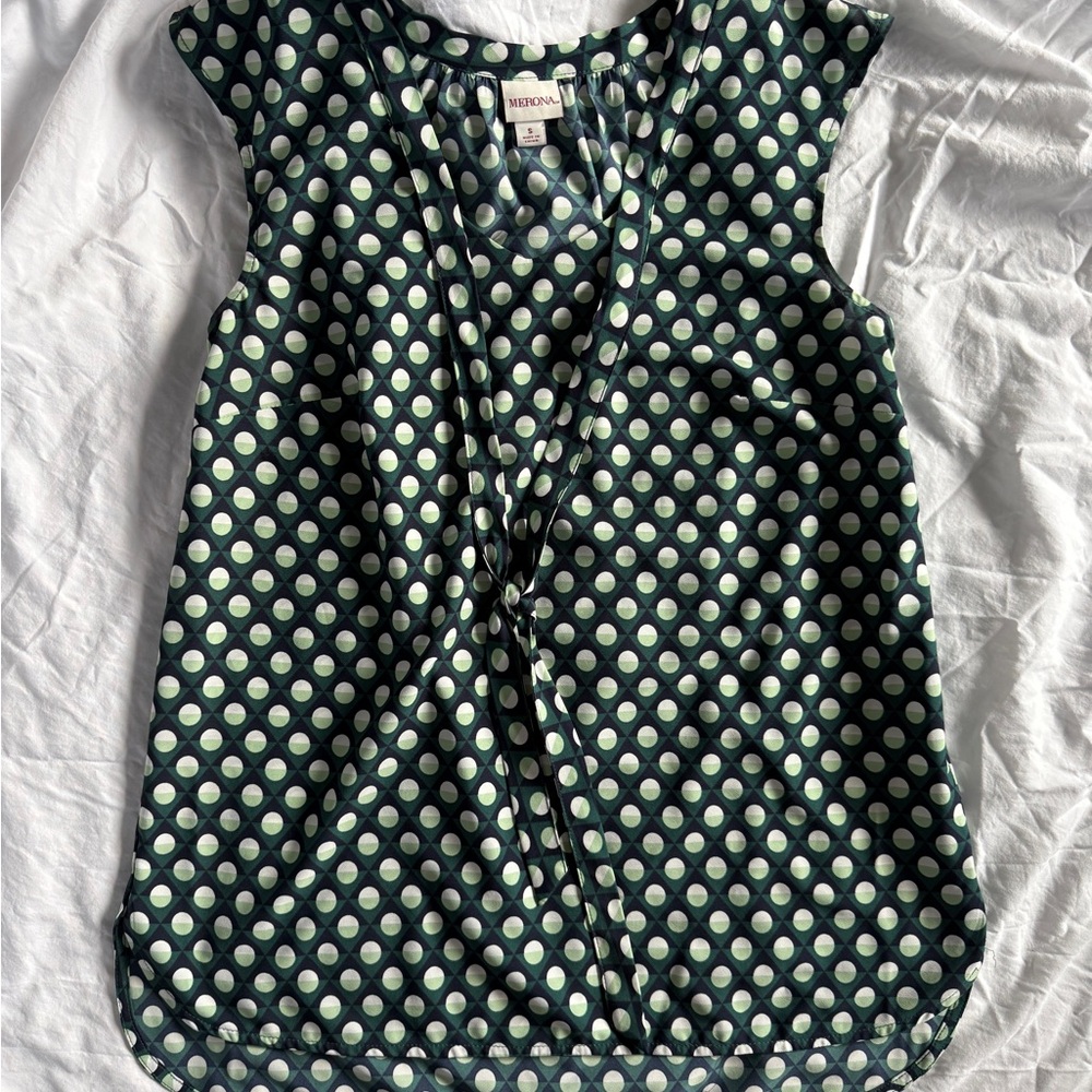 Merona Green and White Polka Dot Blouse